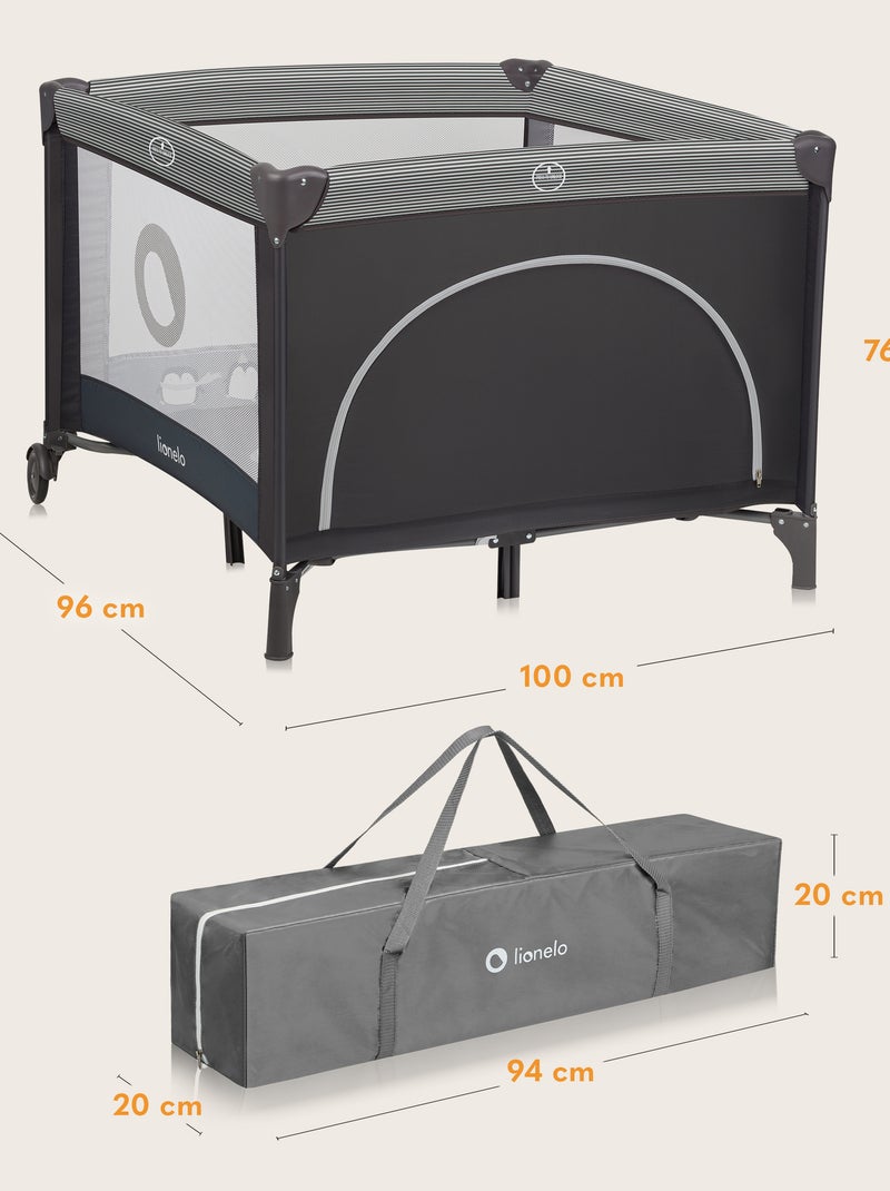 Parc Bébé LIONELO Bonnie - 100x96 cm - Matelas confortable - Roulettes - Sac de transport Gris - Kiabi