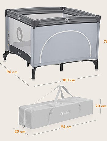Parc Bébé LIONELO Bonnie - 100x96 cm - Matelas confortable - Roulettes - Sac de transport