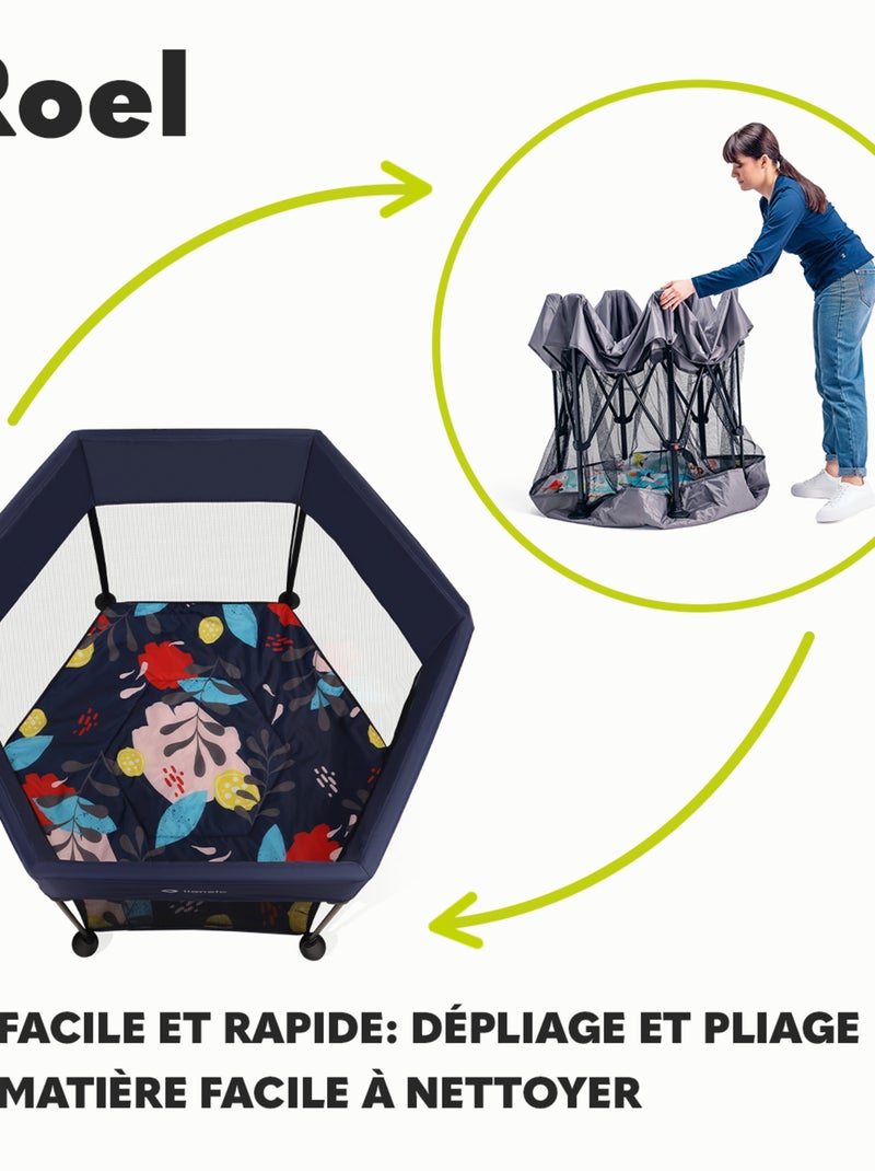 Parc bébé LIONELO Roel - Grand espace de jeu - Pliage et dépliage rapides - Taille compacte Bleu anthracite - Kiabi