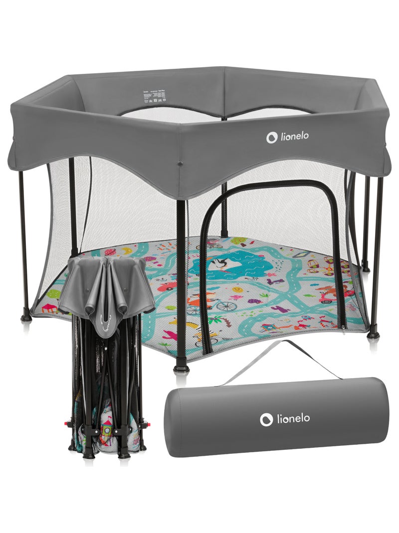 Parc bébé LIONELO Roel Plus - Grand espace de jeu -  Entrée latérale - Pliage rapides - Léger Gris Multicolore - Kiabi