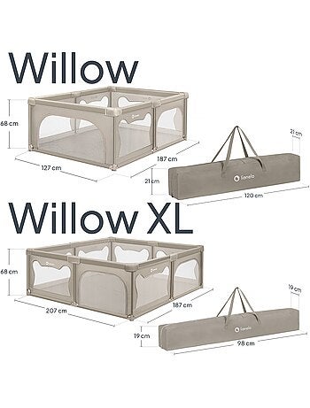 Parc bébé LIONELO Willow - Très grand espace - Côtés en maille - Grille de protection