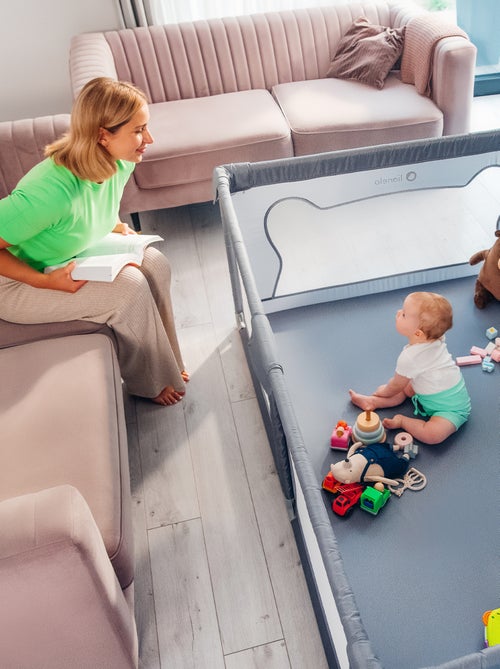 Parc bébé LIONELO Willow - Très grand espace - Côtés en maille - Grille de protection - Kiabi