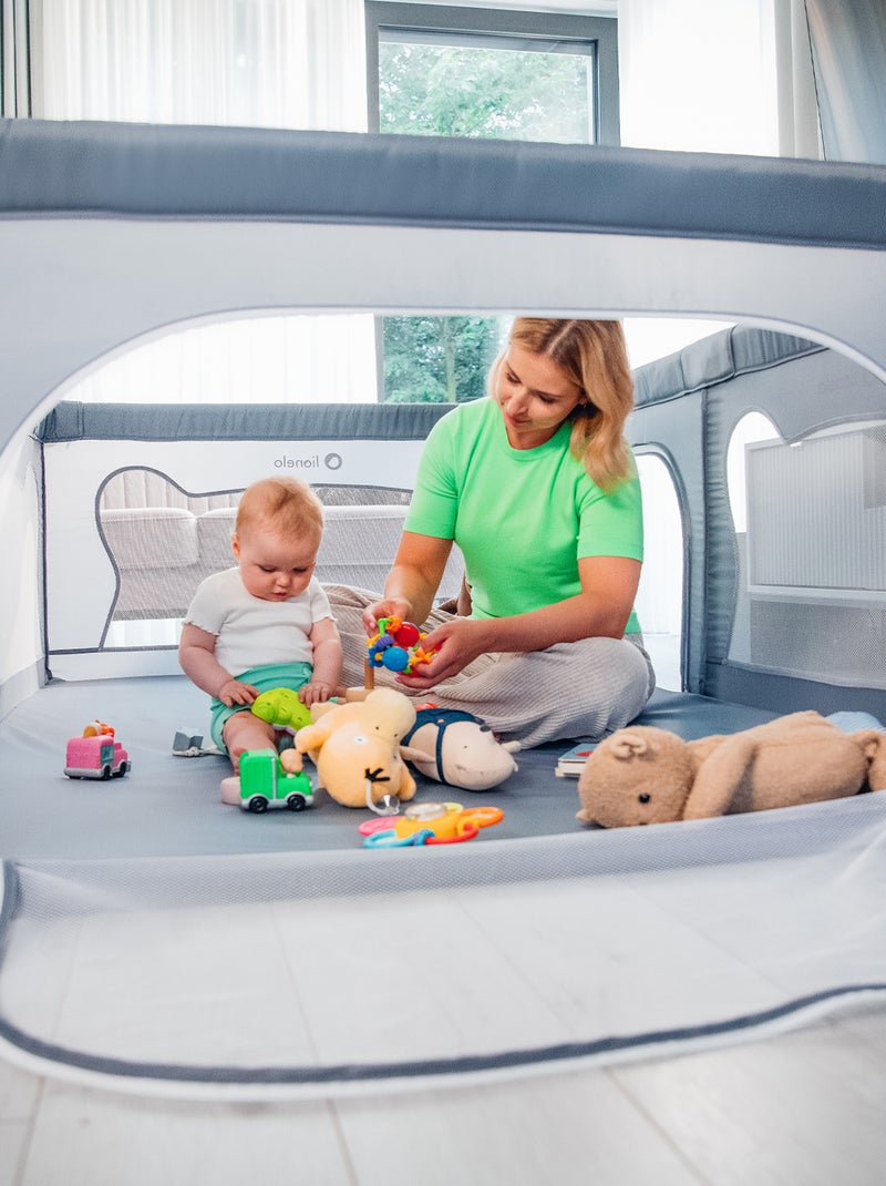 Parc bébé LIONELO Willow - Très grand espace - Côtés en maille - Grille de protection Beige - Kiabi