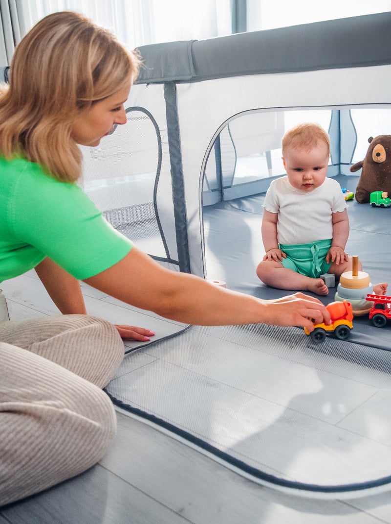 Parc bébé LIONELO Willow - Très grand espace - Côtés en maille - Grille de protection gris anthracite - Kiabi