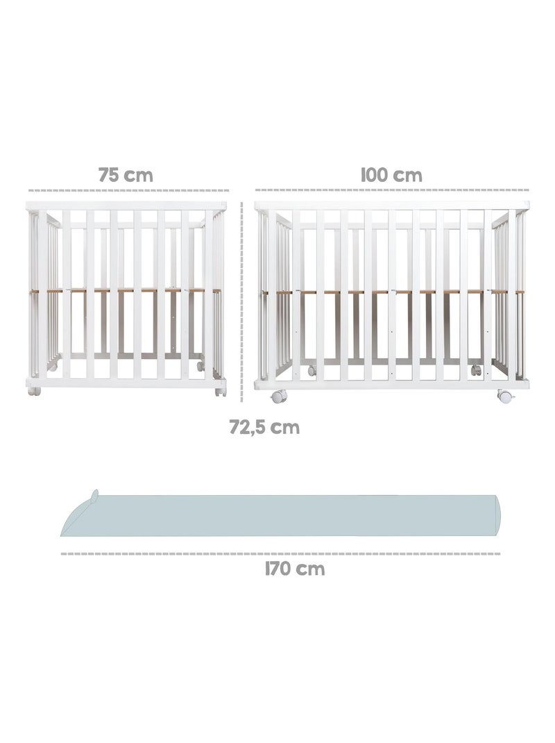 Parc bébé mobile en bois avec tapis déperlant et traversin 'Roba roba Style' Blanc Bleu ciel - Kiabi