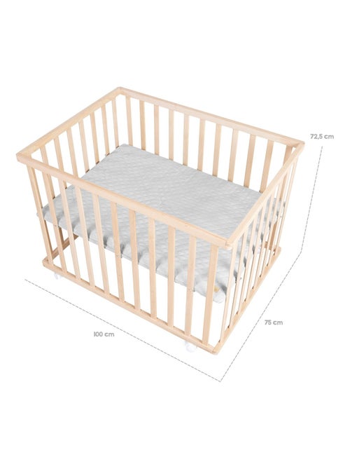 Parc bébé mobile en hêtre massif bio avec Tapis déperlant 'Roba roba style' - Kiabi