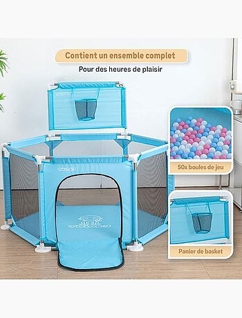 Parc bébé pliable - aire de jeux grondbox avec 50 balles et panier - twinky