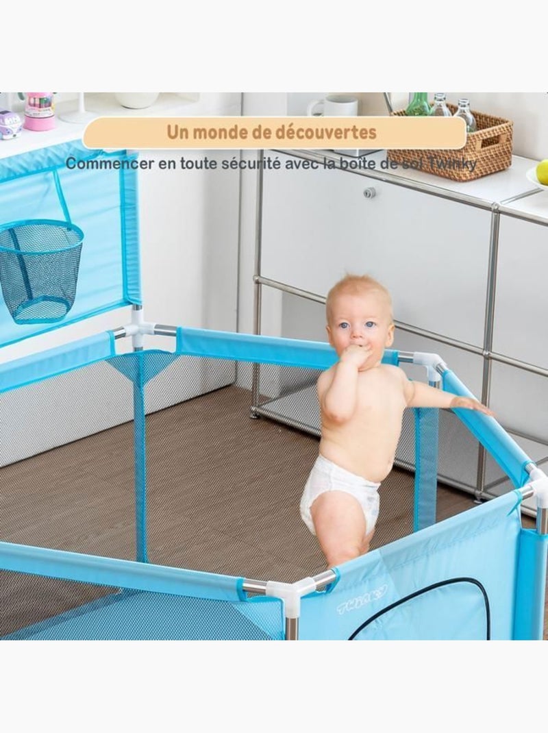 Parc bébé pliable - aire de jeux grondbox avec 50 balles et panier - twinky Bleu - Kiabi