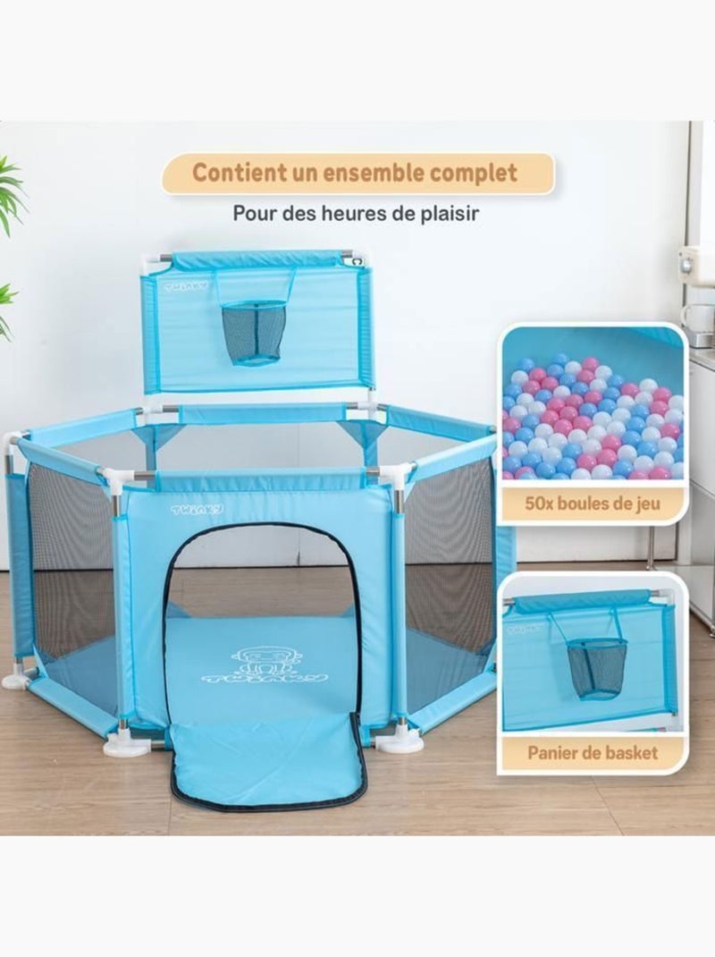 Parc bébé pliable - aire de jeux grondbox avec 50 balles et panier - twinky Bleu - Kiabi