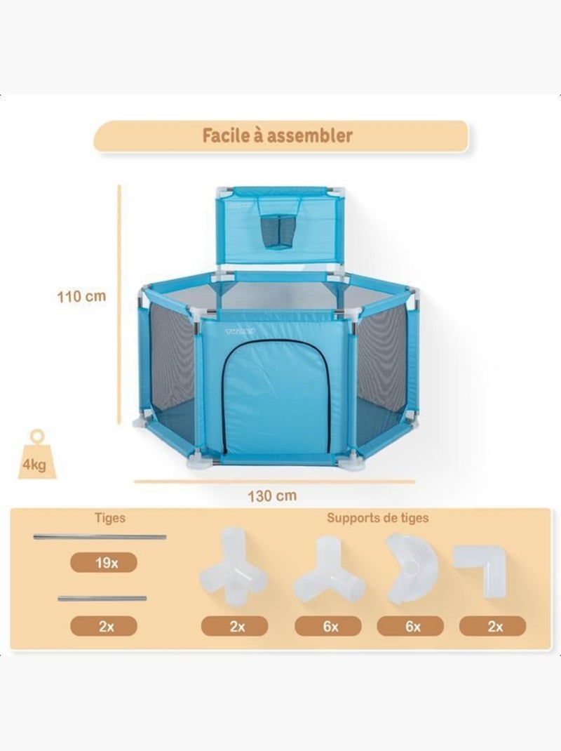 Parc bébé pliable - aire de jeux grondbox avec 50 balles et panier - twinky Bleu - Kiabi