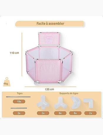 Parc bébé pliable - aire de jeux grondbox avec 50 balles et panier - twinky