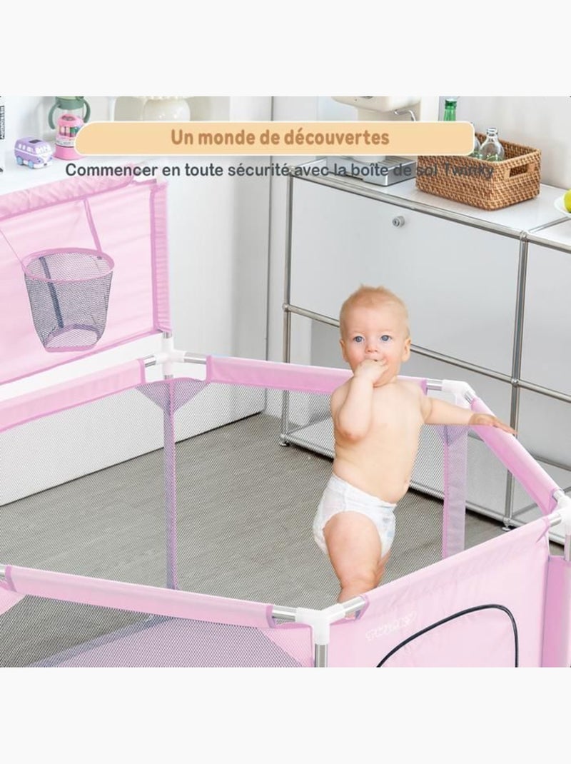 Parc bébé pliable - aire de jeux grondbox avec 50 balles et panier - twinky Rose - Kiabi