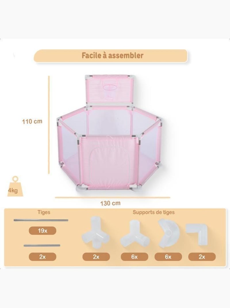 Parc bébé pliable - aire de jeux grondbox avec 50 balles et panier - twinky Rose - Kiabi