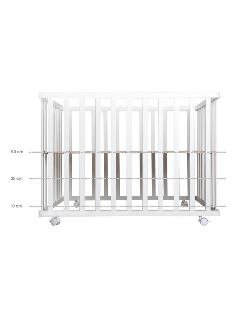 Parc bébé rectangulaire en bois avec tapis déperlant et roulettes 'Roba roba Style' Blanc Gris - Kiabi