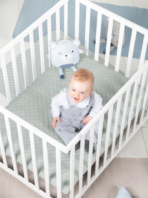 Parc bébé rectangulaire en bois avec tapis déperlant et roulettes 'Roba roba Style' - Kiabi