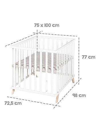 Parc bébé rectangulaire en bois massif avec tapis en coton bio 'Lil Planet' ROBA