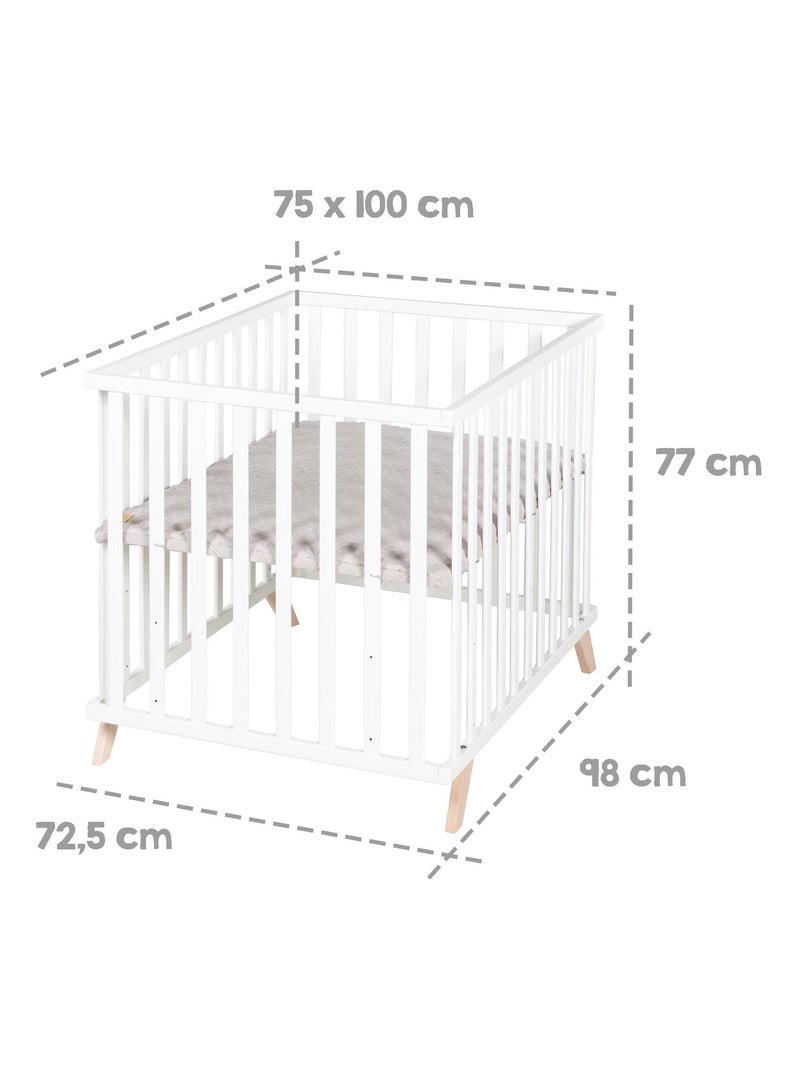 Parc bébé rectangulaire en bois massif avec tapis en coton bio 'Lil Planet' ROBA Blanc Gris - Kiabi