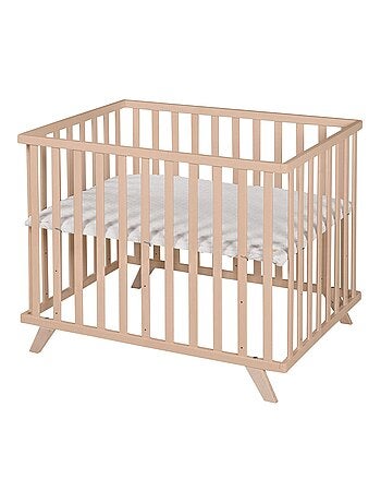 Parc bébé rectangulaire en bois massif avec tapis en coton bio 'Lil Planet' ROBA