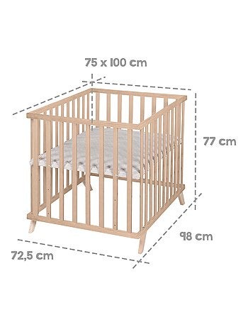 Parc bébé rectangulaire en bois massif avec tapis en coton bio 'Lil Planet' ROBA