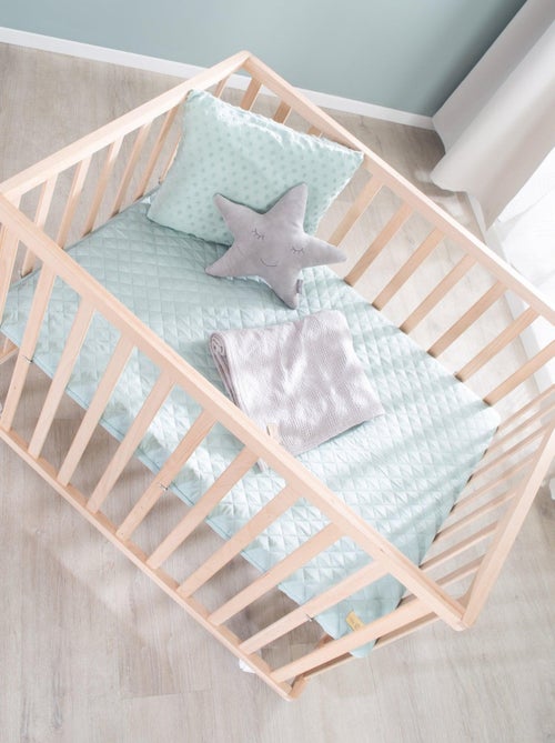 Parc bébé rectangulaire en hêtre massif bio avec Tapis déperlant et roulettes 'Roba roba style' - Kiabi