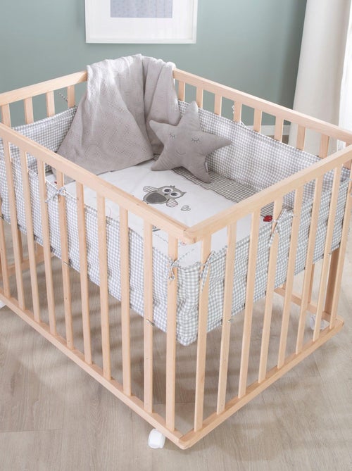 Parc bébé rectangulaire en hêtre massif bio + Tapis et roulettes - 'Roba adam et eule' - Kiabi