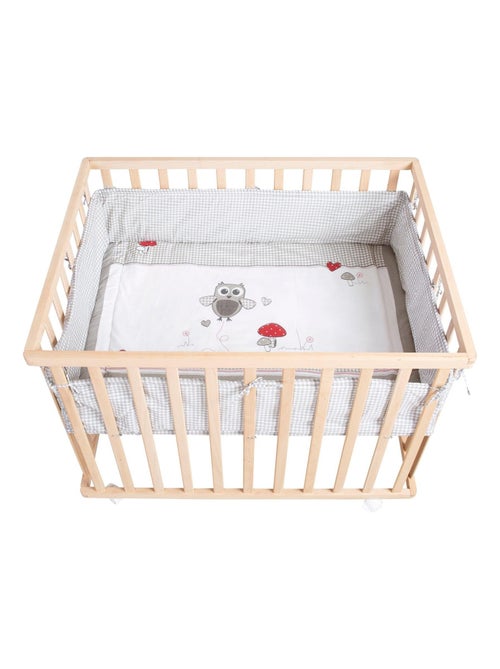 Parc bébé rectangulaire en hêtre massif bio + Tapis et roulettes - 'Roba adam et eule' - Kiabi