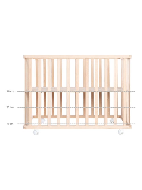 Parc bébé rectangulaire en hêtre massif bio + Tapis et roulettes - 'Roba adam et eule' - Kiabi