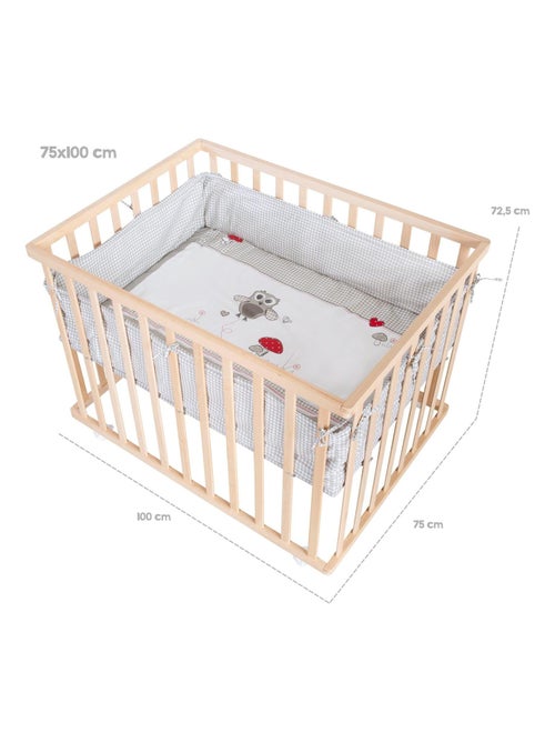 Parc bébé rectangulaire en hêtre massif bio + Tapis et roulettes - 'Roba adam et eule' - Kiabi