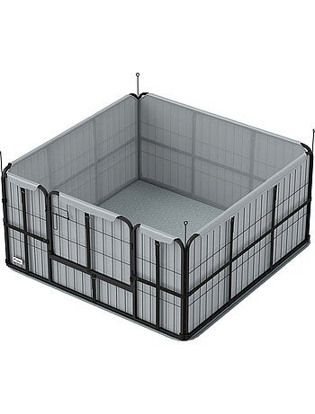 Parc de mise bas chien - porte verrouillable, tapis lavable - acier noir
