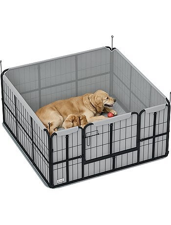 Parc de mise bas chien - porte verrouillable, tapis lavable - acier noir