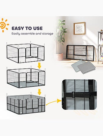 Parc de mise bas chien - porte verrouillable, tapis lavable - acier noir
