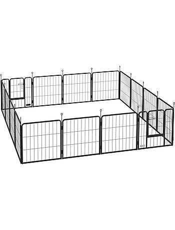 Parc enclos chien 16 panneaux modulables porte acier époxy noir
