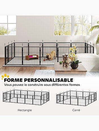 Parc enclos chien 16 panneaux modulables porte acier époxy noir