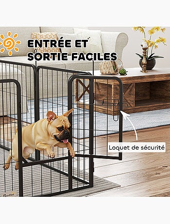 Parc enclos chien 16 panneaux modulables porte acier époxy noir
