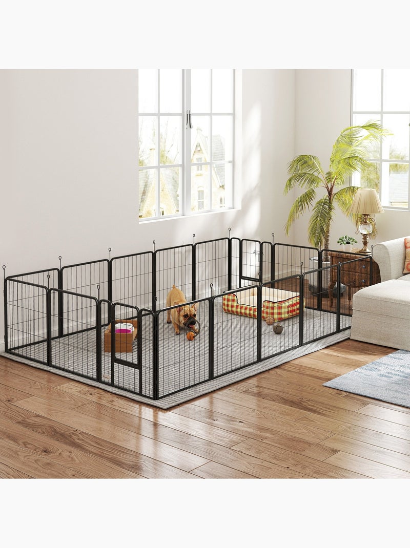 Parc enclos chien 16 panneaux modulables porte acier époxy noir Noir - Kiabi