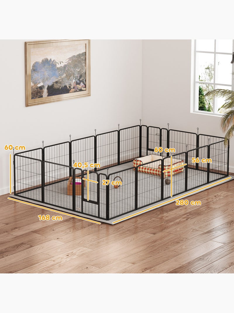 Parc enclos chien 16 panneaux modulables porte acier époxy noir Noir - Kiabi