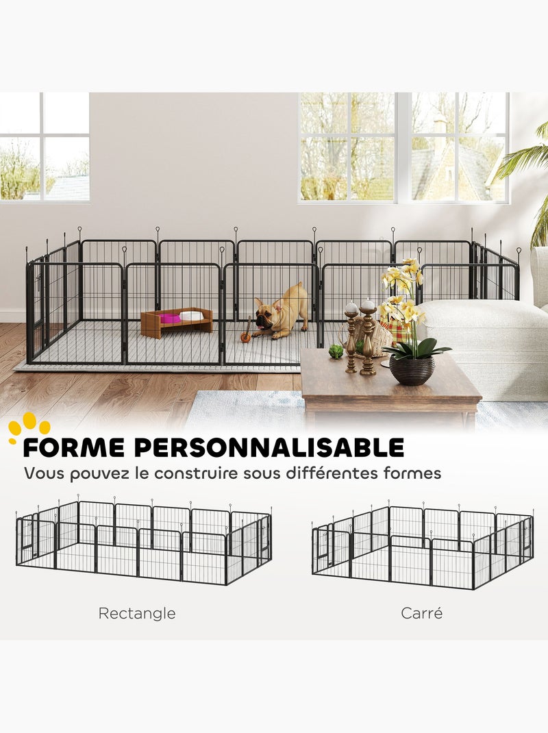 Parc enclos chien 16 panneaux modulables porte acier époxy noir Noir - Kiabi