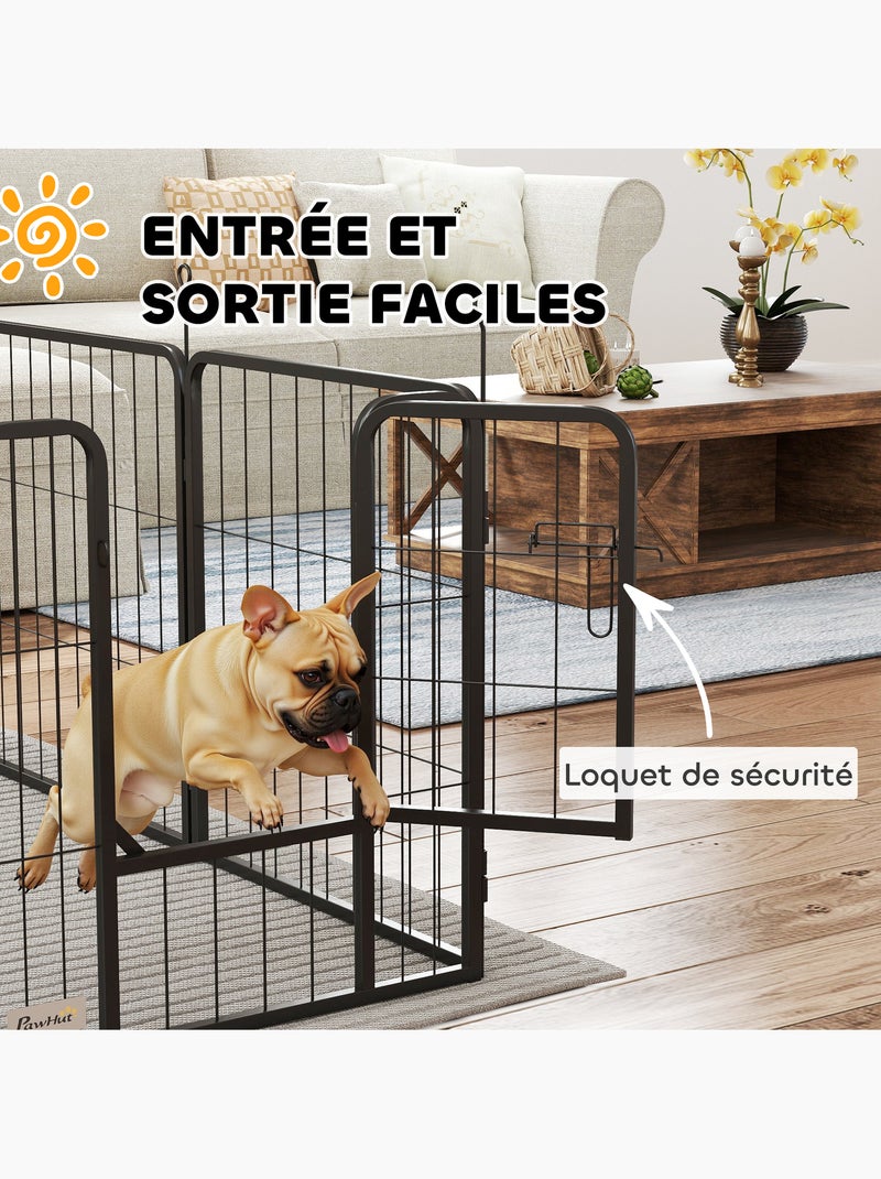 Parc enclos chien 16 panneaux modulables porte acier époxy noir Noir - Kiabi