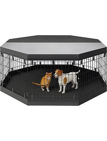 Parc enclos chien modulable intérieur 8 panneaux pliables avec bâches noir