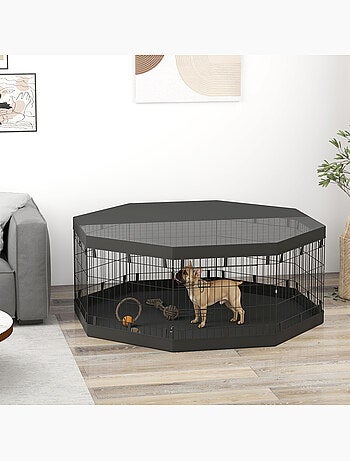 Parc enclos chien modulable intérieur 8 panneaux pliables avec bâches noir