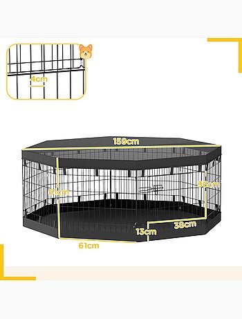 Parc enclos chien modulable intérieur 8 panneaux pliables avec bâches noir