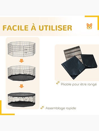 Parc enclos chien modulable intérieur 8 panneaux pliables avec bâches noir