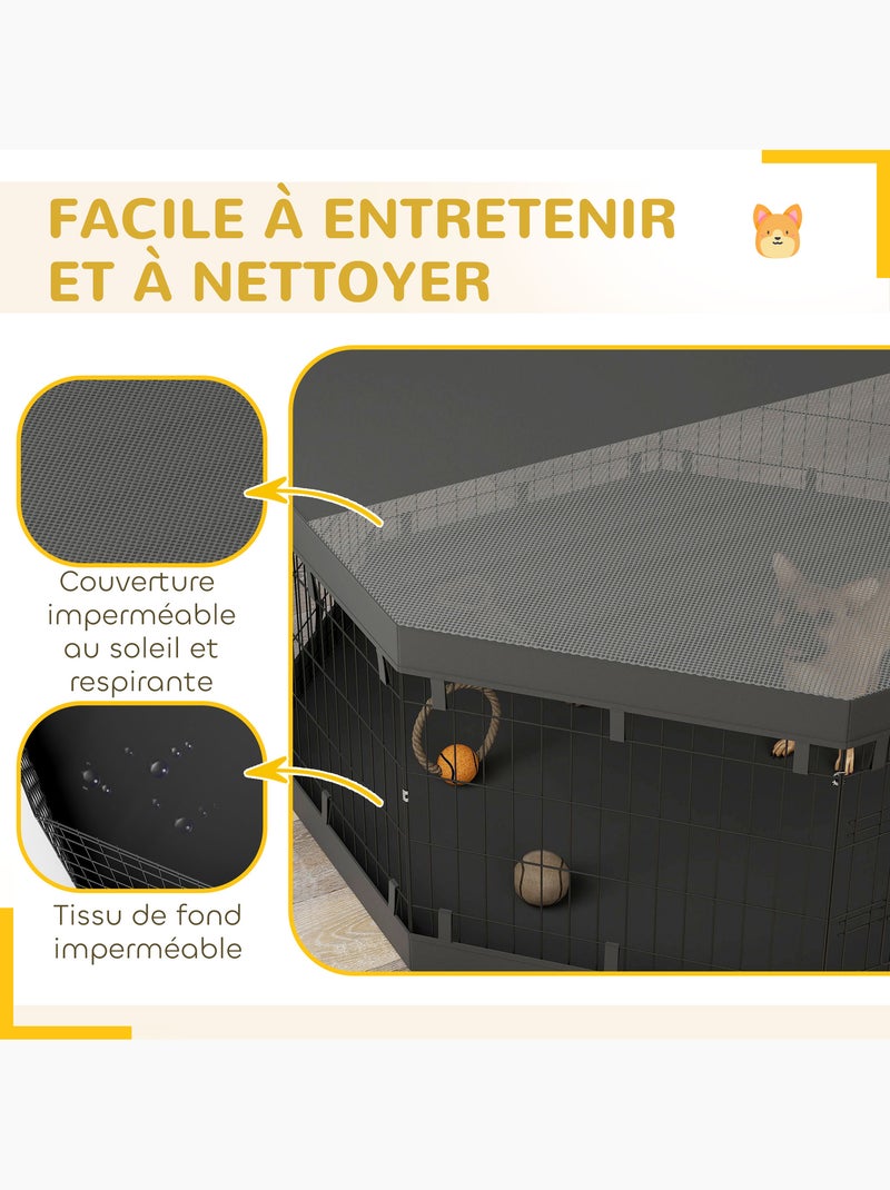 Parc enclos chien modulable intérieur 8 panneaux pliables avec bâches noir Noir - Kiabi