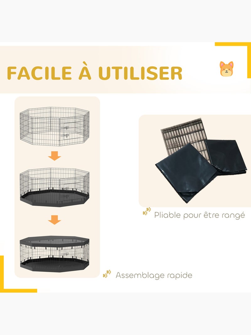 Parc enclos chien modulable intérieur 8 panneaux pliables avec bâches noir Noir - Kiabi