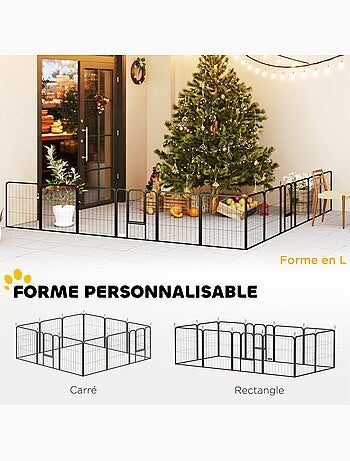 Parc enclos chien modulable pliable 12 panneaux acier noir