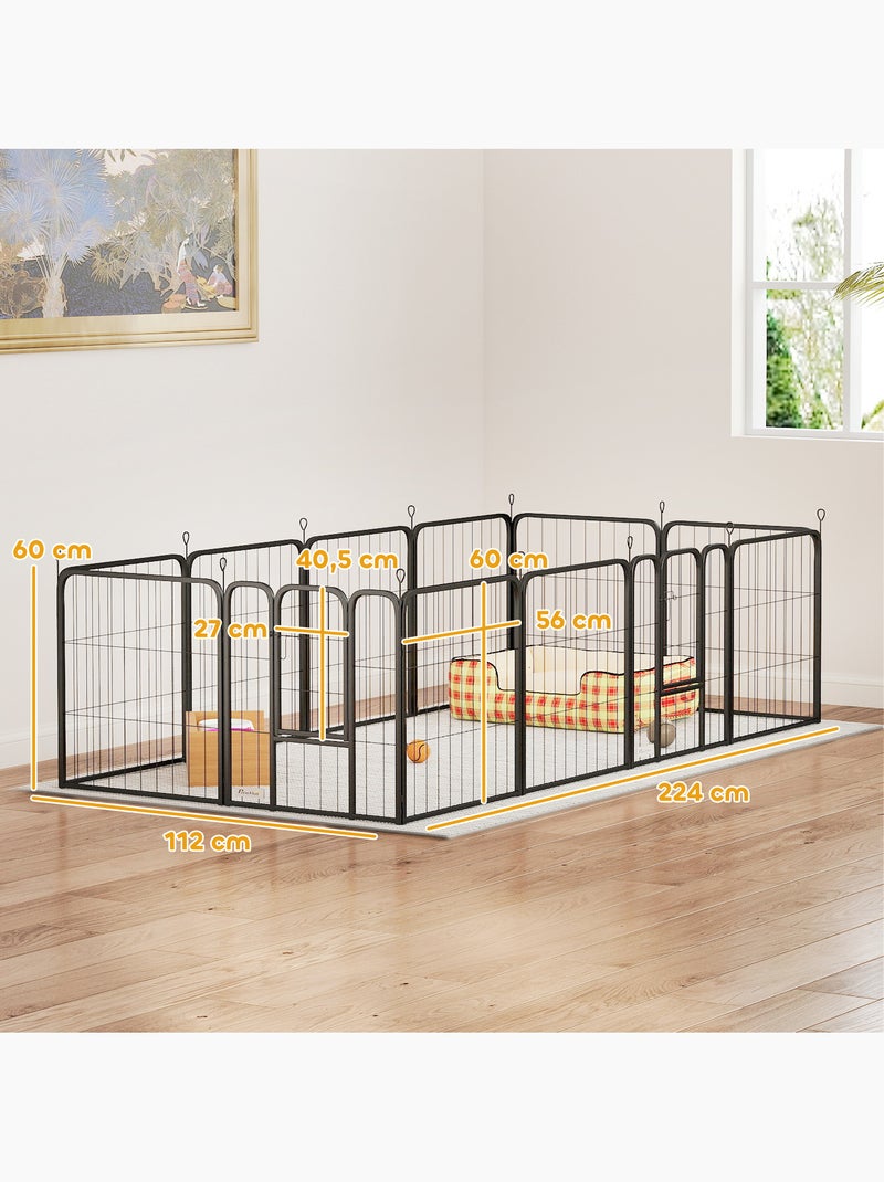 Parc enclos chien modulable pliable 12 panneaux acier noir Noir - Kiabi