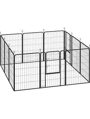 Parc enclos chien modulable pliable 12 panneaux porte acier époxy noir