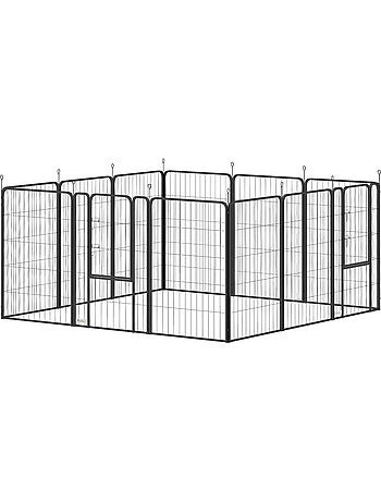 Parc enclos chien modulable pliable 12 panneaux porte acier époxy noir