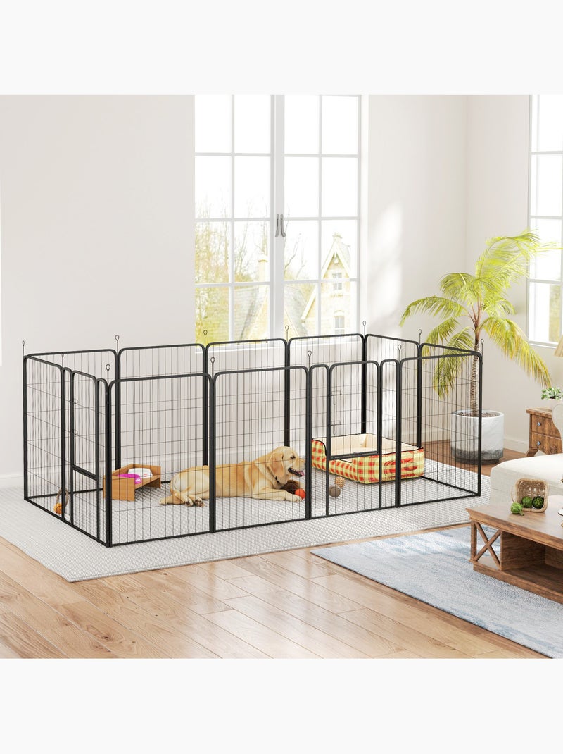 Parc enclos chien modulable pliable 12 panneaux porte acier époxy noir Noir - Kiabi