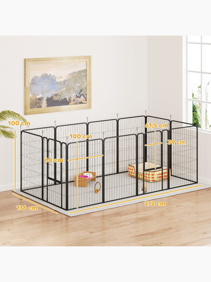 Parc enclos chien modulable pliable 12 panneaux porte acier époxy noir Noir - Kiabi